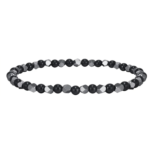 Armbånd Sten Sort Agat & Hermatit 4mm