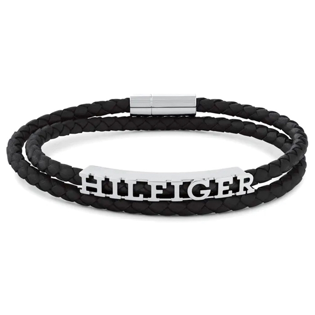 Flot dobbelt læder armbånd med logo fra Tommy Hilfiger.