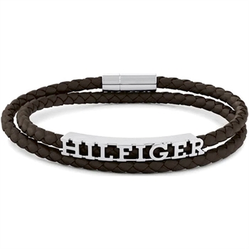 Flot dobbelt læder armbånd med logo fra Tommy Hilfiger.