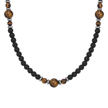 Herre Halskæde Tiger Eye & Black Stone