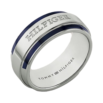 Flot stål ring med blå striber og logo fra Tommy Hilfiger.