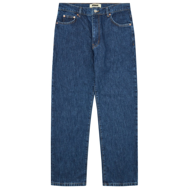  Smarte brede blå jeans i 90\'er rinse vask fra Woodbird.