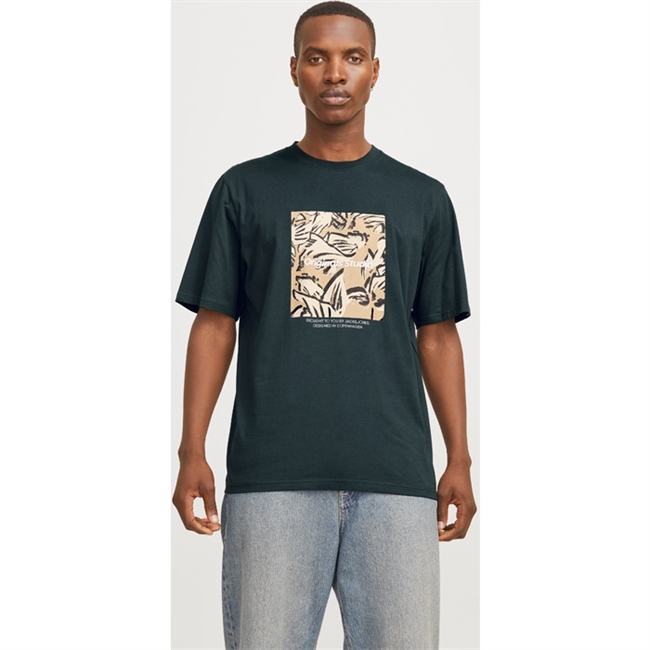 Moderne mørkegrøn t-shirt med print fra Jack & Jones