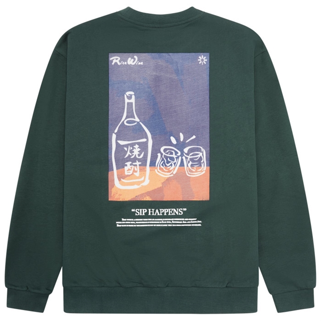 Flot grøn sweatshirt med print på ryggen fra Woodbird.