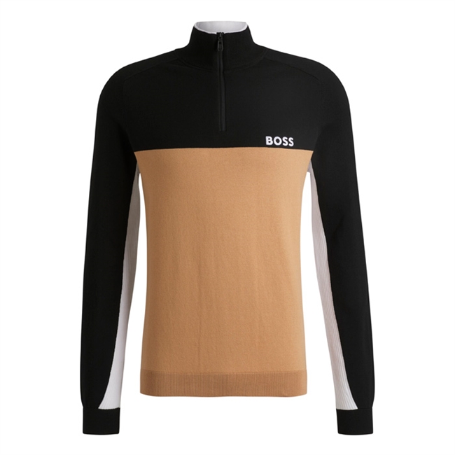 Smart flerfarvet half zip strik fra BOSS med logo