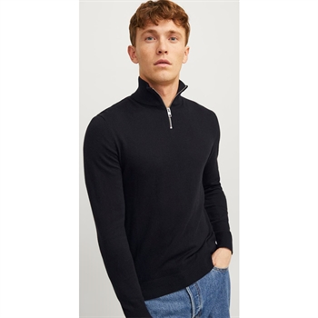 Moderne half-zip strik i sort fra Jack & Jones