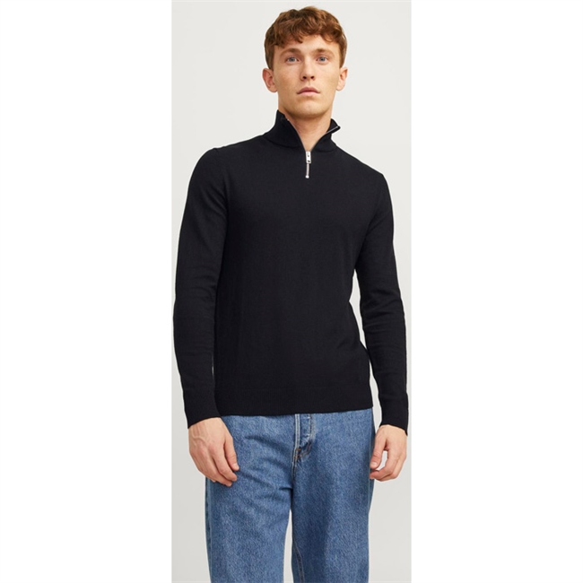 Moderne half-zip strik i sort fra Jack & Jones