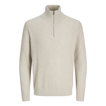 Stilren half-zip strik i beige fra Jack & Jones