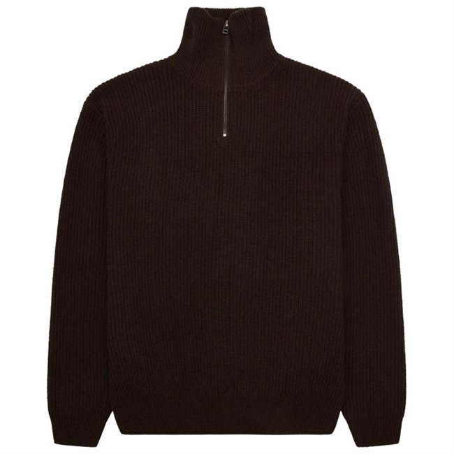 Varm brun half-zip strik fra Woodbird.