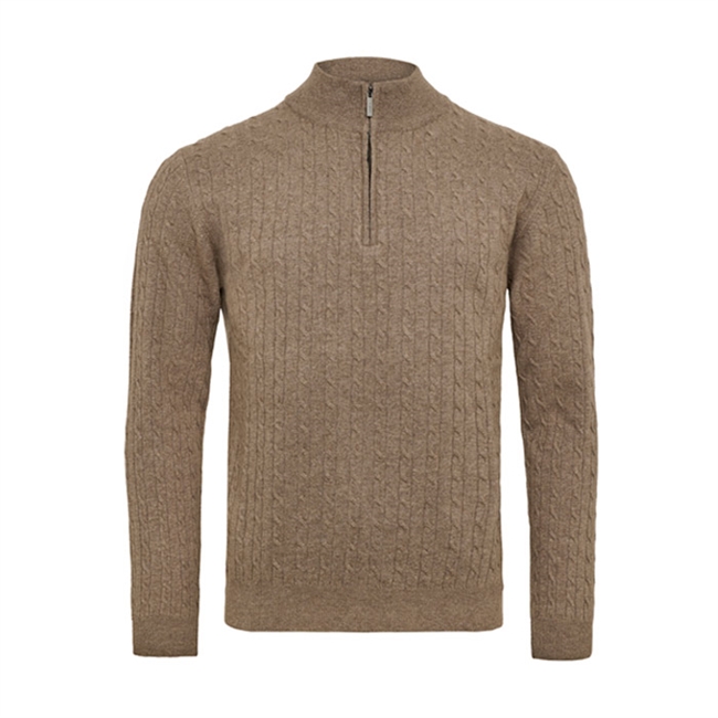 Flot half-zip kabelstrik i brun fra Sand.