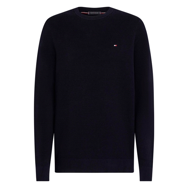 Klassisk navy struktur strik fra Tommy Hilfiger med logo