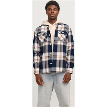 Moderne ternet overshirt fra Jack & Jones i farverne blå og brun