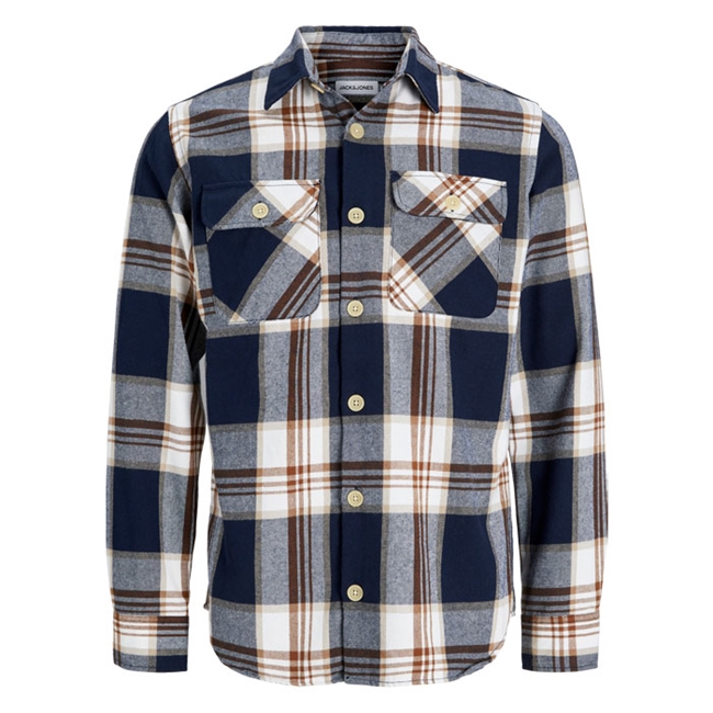 Moderne ternet overshirt fra Jack & Jones i farverne blå og brun