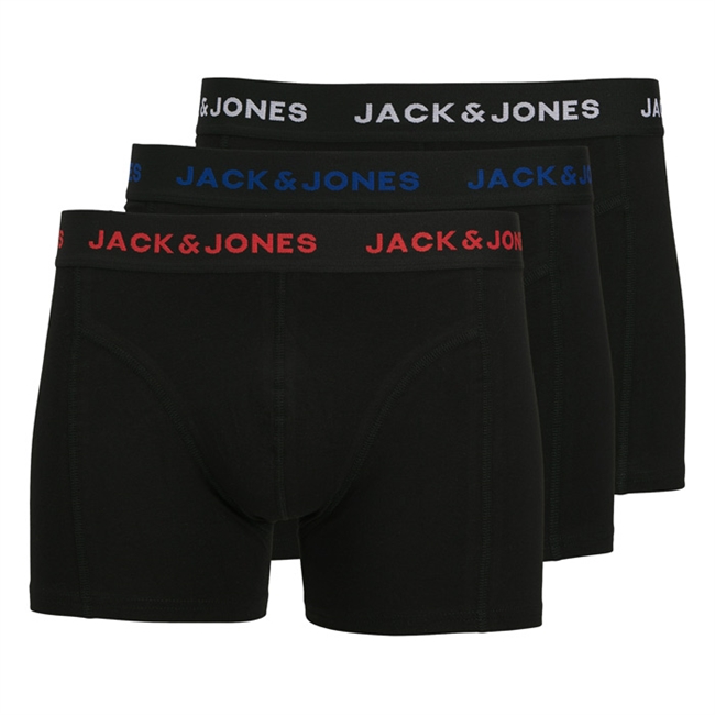 Klassisk 3 Pak Sorte Jack & Jones Underbukser med farvet logo elastik