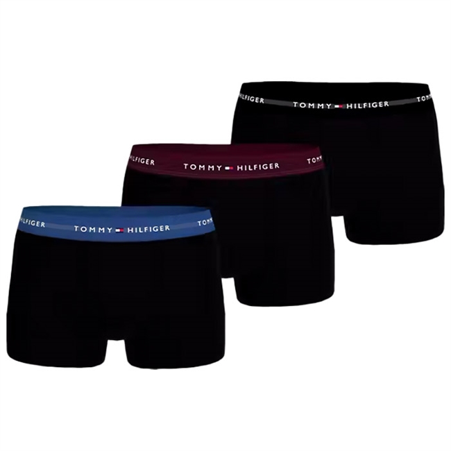 Tommy Hilfiger 3-Pack Underbukser m/ Farvet Elastik Blå/Lilla/Sort