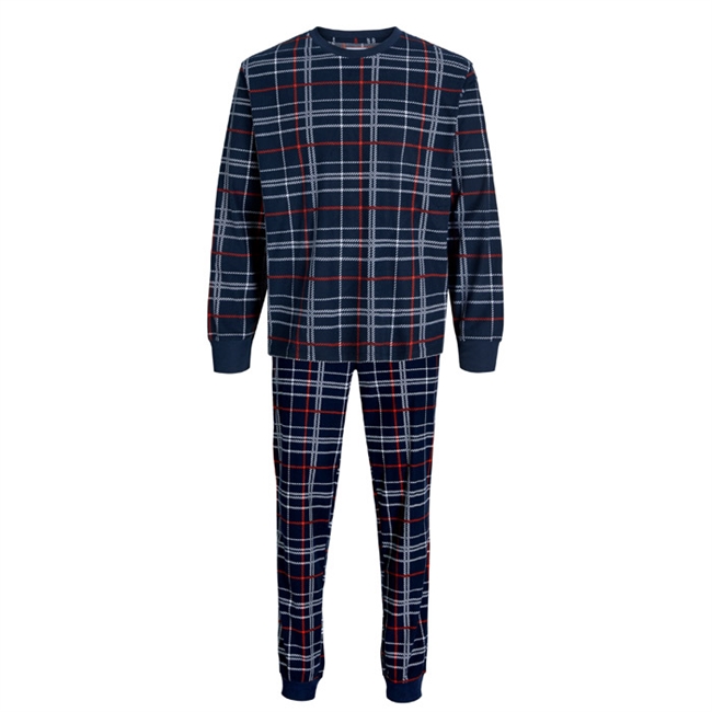 Ternet pyjamas / nattøj fra Jack & Jones i blå og røde farver.